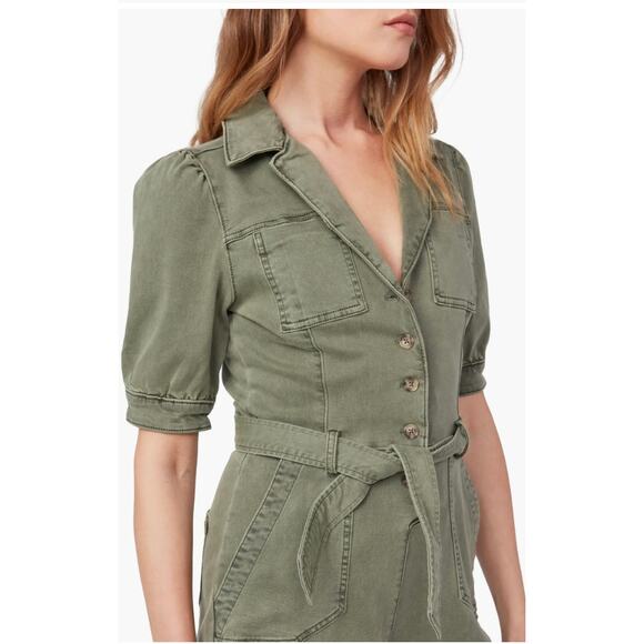 PAIGE Mayslie Twill Puff Sleeve Denim Romper Olive Green Utility NEW Size 4 - Picture 4 of 15